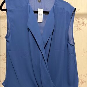 Ann Taylor Draped Sleeveless V-Neck Shell - Blue